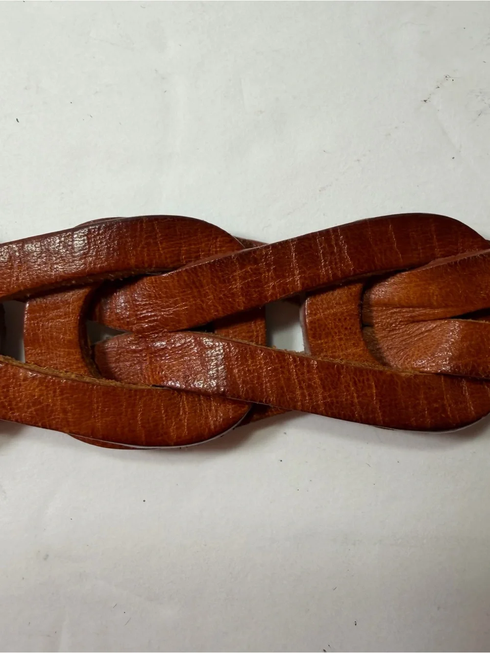 Vintage 90s Cognac Brown Leather Interlocking Puzzle Link Belt Women L /XL Boho